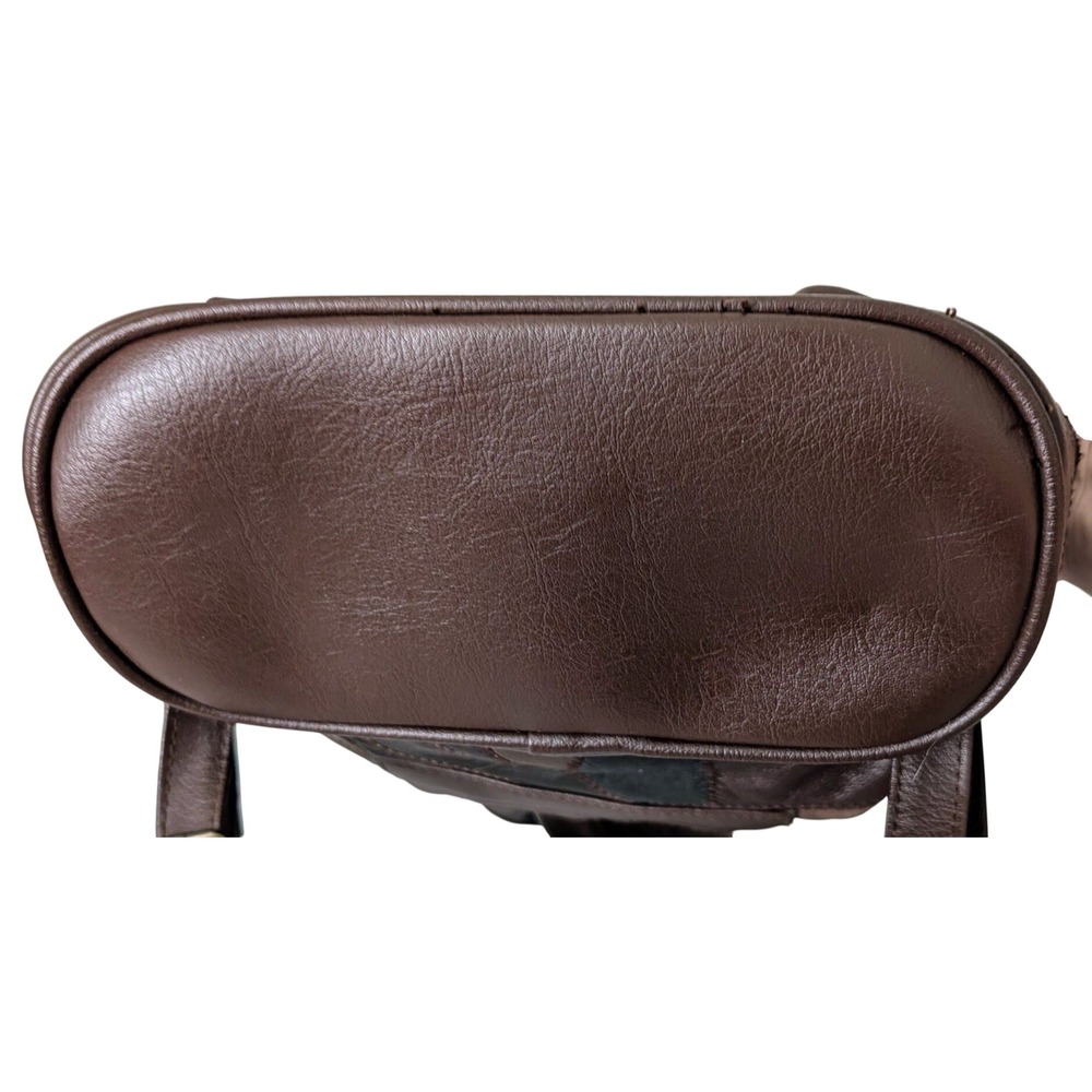 Small Brown Leather Patchwork Backpack Purse Boho… - image 5